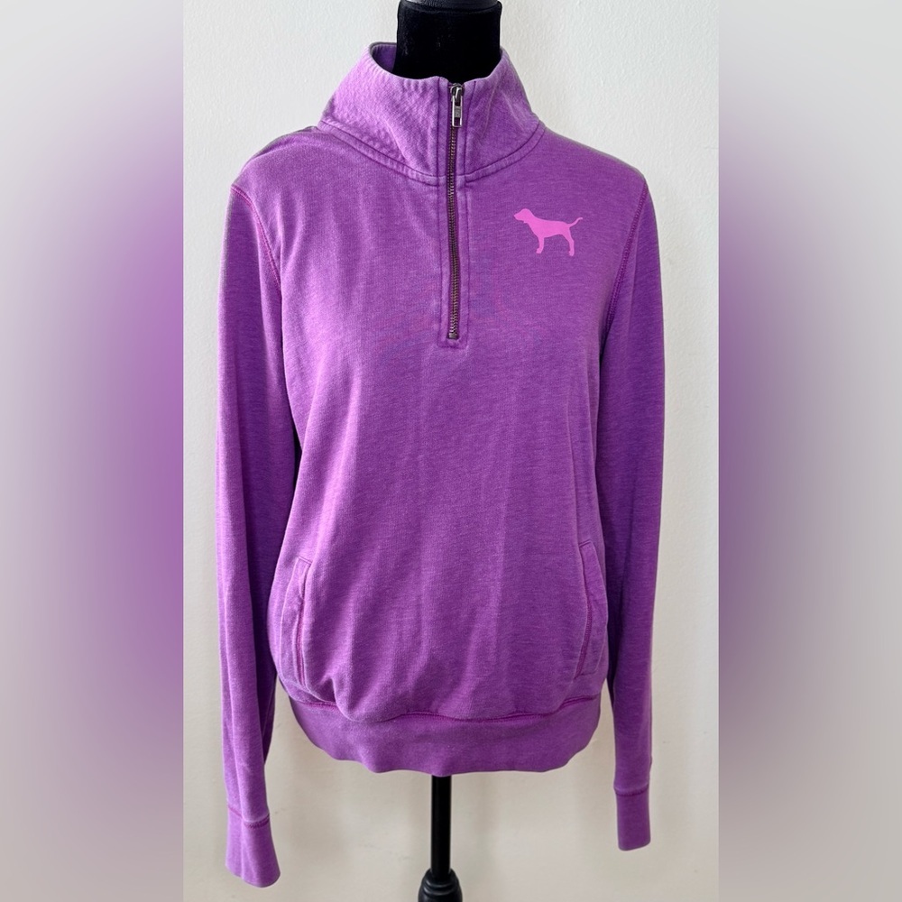 Victoria’s Secret Pink Vintage Y2K 1/4 zip pullover kangaroo pocket purple small - Picture 6 of 8